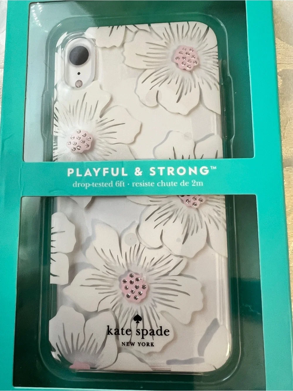 kate spade White Floral iPhone XR Hardshell Case with Pink Accents NWT